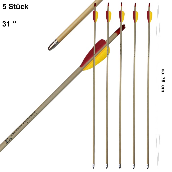 Haller wooden arrows, 5 pcs. plastic nocks, soft tip, 31 inch/79 cm